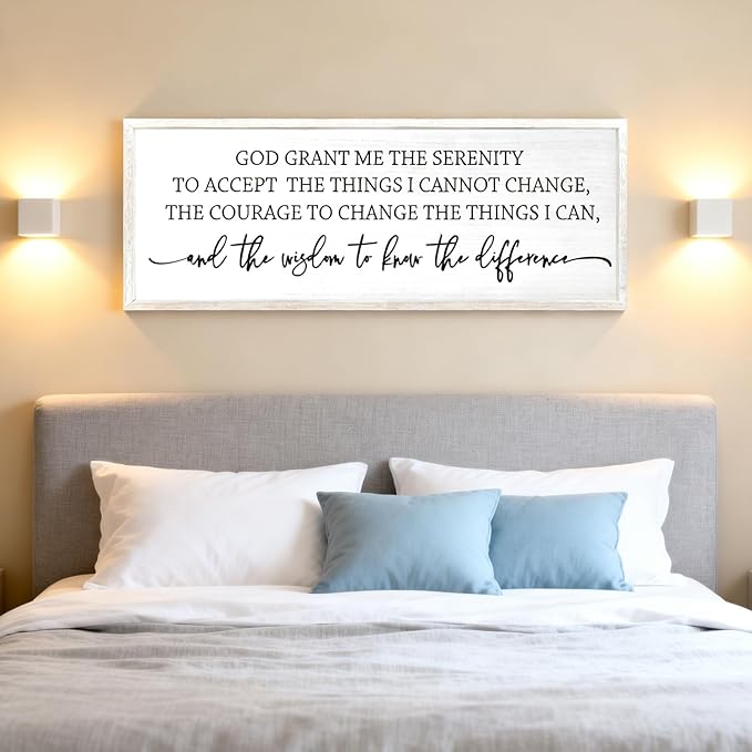 Serenity Prayer Rustic Bible Verse Framed Wall Art, 40''×15'' Religious Christian Saying Sign for God Jesus Christ Prayer, Vintage Positive Horizontal Holy Inspirational Catholic Scripture Gift Decor