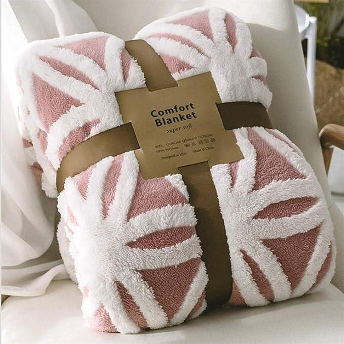 UKELER Luxury Soft Sherpa Throw Blanket Comfort Fuzzy Soft Sherpa Fleece Blanket for Bed/Couch/Sofa/Office/Camping, 60'' x 50'', Pink