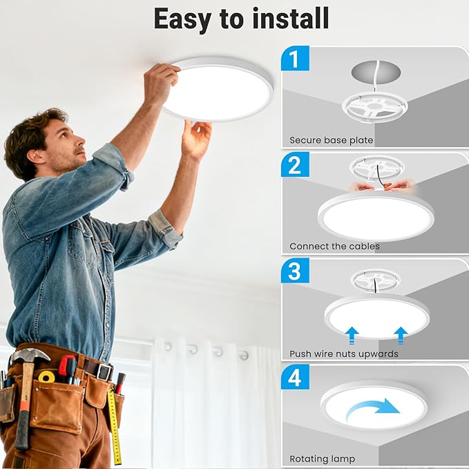 2 Pack LED Flush Mount Ceiling Light,12Inch 24W,3000K/3500K/4000K/5000K/6500K 5 Color Temperatures Ceiling Light Fixture for Kitchen Porch Hallway Bedroom Bathroom and Closet,White