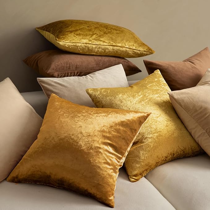 MIULEE 24x24 Inch Euro Sham Velvet Pillow Covers, Set of 2 Large Square Decorative Pillows -Dark Gold Super Soft for King Bed, Sofa, Couch, Accent Chairs with Hidden Zipper