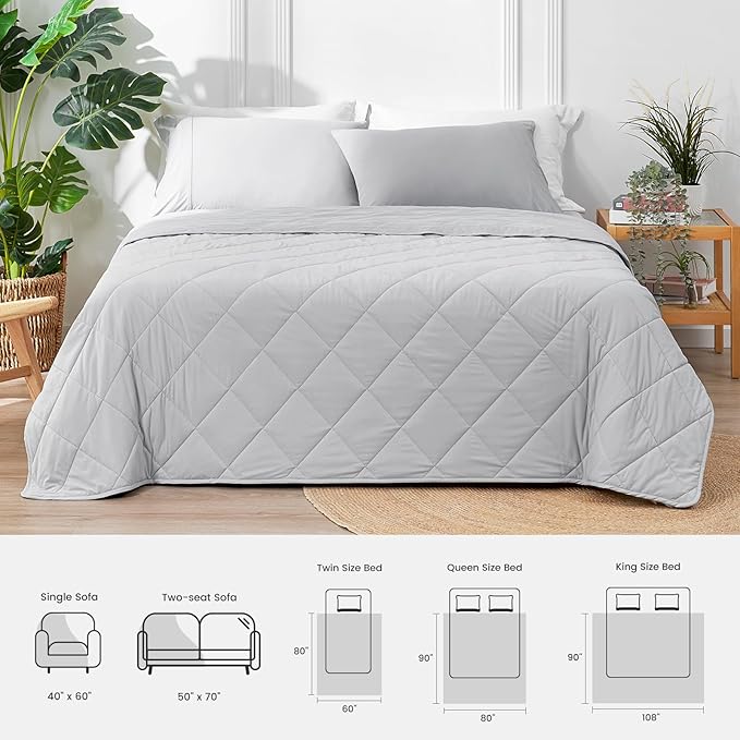 Cozy Bliss Cooling Blanket for Hot Sleepers Queen Size, Q-Max 0.45 Cooling Comfort, Cold Blankets for Night Sweats Sleeping, Ultra-Cool Lightweight Breathable Blanket for Bed, Mist Grey