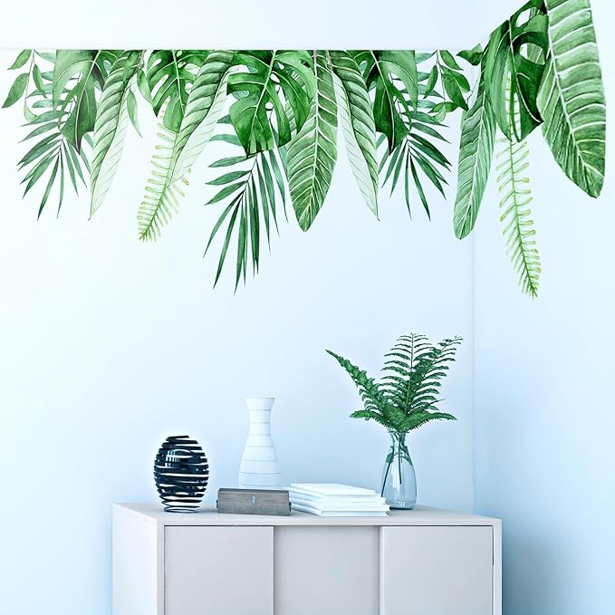 Hanging Plants Leaves Wall Decals Peel and Stick, Large Floral Flowers Wall Stickers, Removable Vine Home Decor Art for Bedroom Living Room Classroom Office