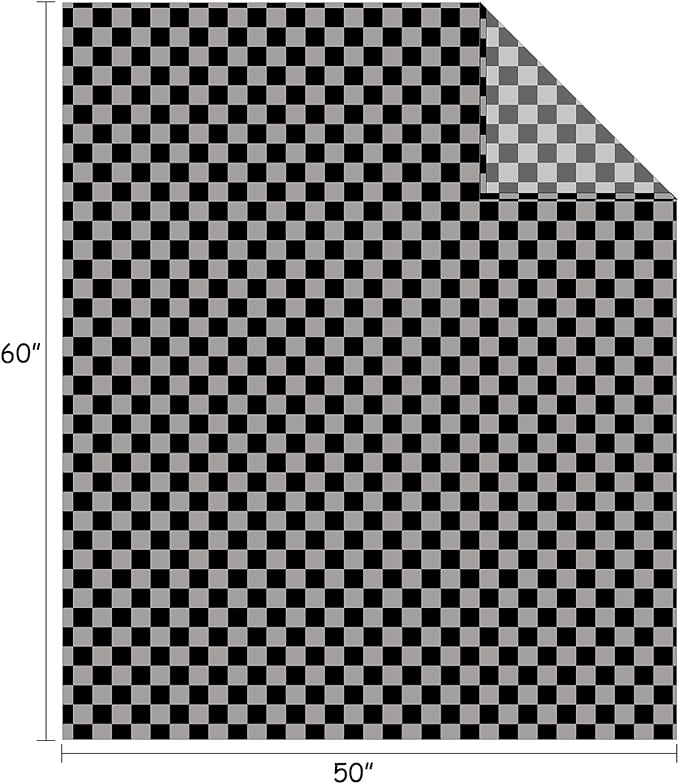 FY FIBER HOUSE Checkered Flannel Fleece Throw Blanket Soft Cozy Checkerboard Grid Print Chessboard Gingham Pattern Blankets for Bed Couch Sofa, 50"x60", Black Grey