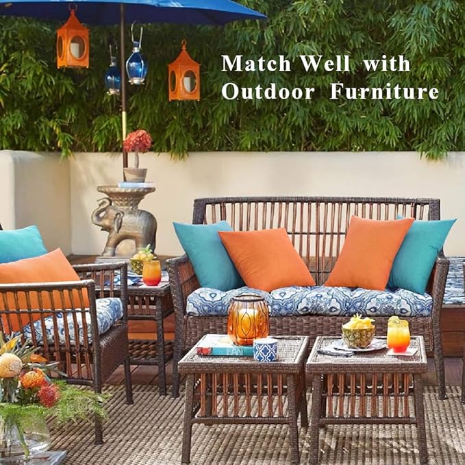 MIULEE Pack of 2 Decorative Outdoor Solid Waterproof Throw Pillow Covers Faux Linen Garden Farmhouse Coastal Cushion Cases for Summer Patio Tent Balcony Couch Sofa 20x12 Inch Turquoise