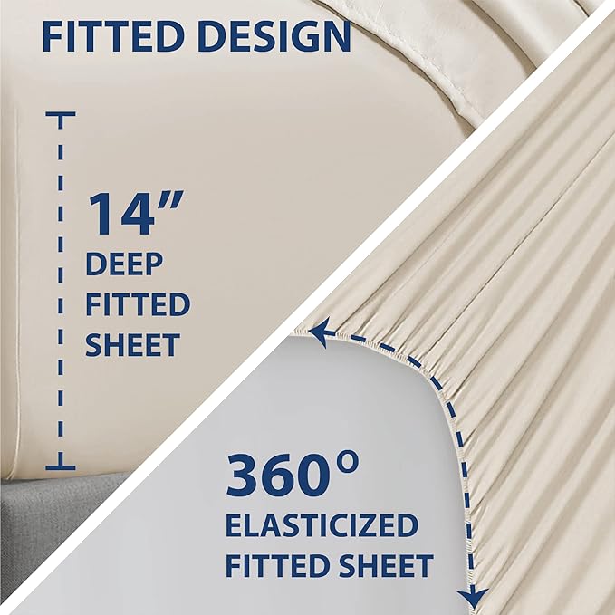 Swift Home Smart Sheets, Ultra Soft Brushed Microfiber 3-Piece Sheet Set, Fitted Bed Sheet with Side Storage Pockets – Cream, Twin XL