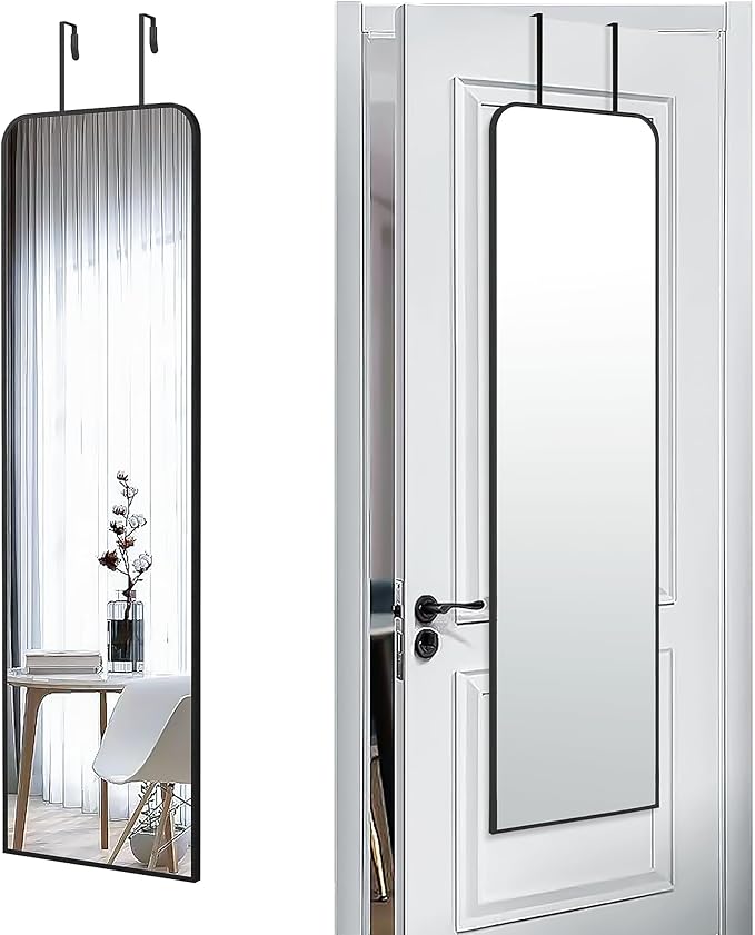 47x14 Mirror Full Length Door Hanging Wall Mounted Aluminum Alloy Metal Frame Dressing Make-up Save Space Half Body Mirrors for Entryway Bedroom Bathroom Living Room 47 inch Black