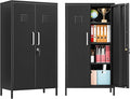 47" Metal Storage Locker, Lockable Employees Metal Locker with 2 Door and Adjustable Shelves, Steel Locker for Home, School, Office, Gym (Black)