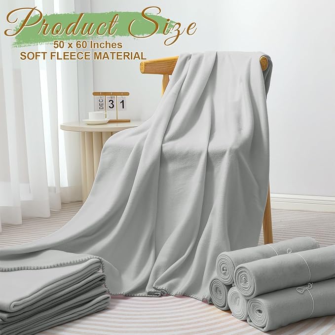 60PCS Gray Fleece Blankets Bulk 50 X 60, Soft Lightweight Throw Blankets Kit Cozy Blankets Bulk for Bed Sofa Couch Warm Pet Fleece Blankets Set for Wedding Homeless Home Office Travel Gift for Seasons