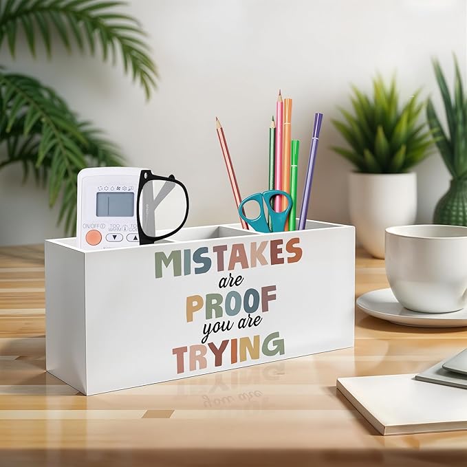 Boho Mental Health Pen Pencil Holder, Therapy Office Decor, Mistakes Are Proof That You Are Trying Pencil Pen Holder Organizer for Classroom Therapist Counselor Office Desk Accessories