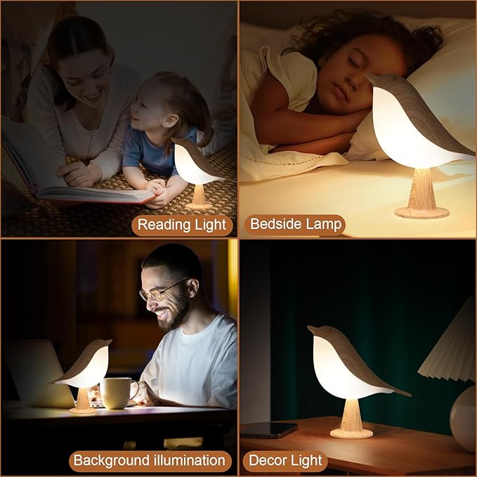 VoMii Bird Desk Lamp Set of 2, Small Table Lamp Cordless Touch Dimmable Night Light with 3 Color Temperature, Cute Lamps Rechargeable, for Bedroom Bedside Nightstand, Room Decor, Bird Gifts