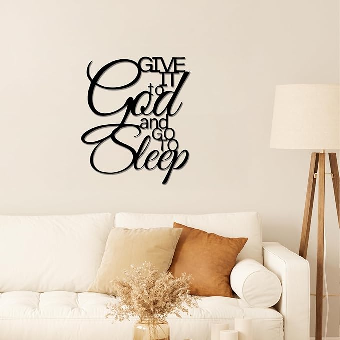 "Give It To God And Go To Sleep" Metal Wall Art,Inspirational Bedroom Sign Above Bed,Elegant Spiritual Decor for Home & Gifts