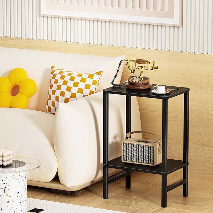 Side Table End Table Tall Night Stand 2-Tier for Living Room Bedroom Bathroom Office Furniture Black