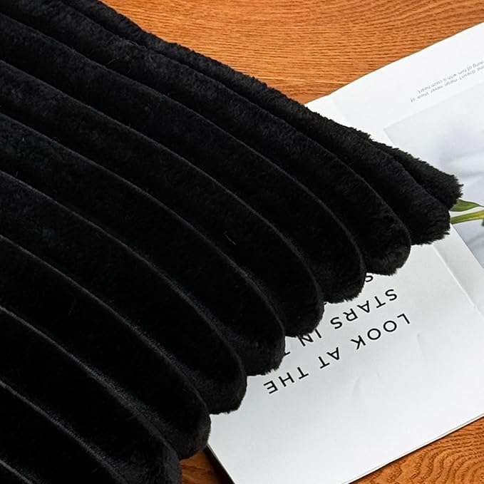 20" x 12" Black Throw Pillow Covers Pack of 2, Soft Fluffy Faux Fur Decorative Pillows for Couch, Bed Cover with Velvet Back for Living Room, Home Décor for Sofa (50cm x 30cm, No Inserts Included)