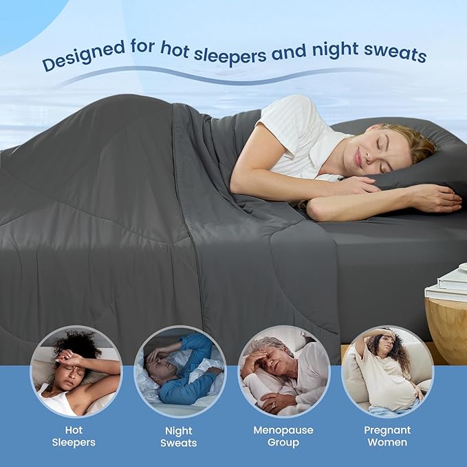 Cozy Bliss Cooling Comforter Queen Size, Cooling Blankets for Hot Sleepers and Night Sweats, Charcoal Gray Summer Comforter for Queen Size Bed, Breathable Soft Lightweight Silk Smooth