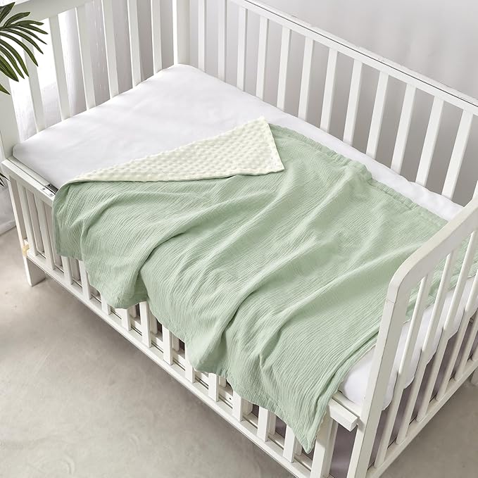 CREVENT 2Pcs 30''X40'' Cute Cozy Fluffy Warm Baby Blankets for Infants Toddlers' Bedding Crib Cot Stroller - Grey Cloud + Muslin Green