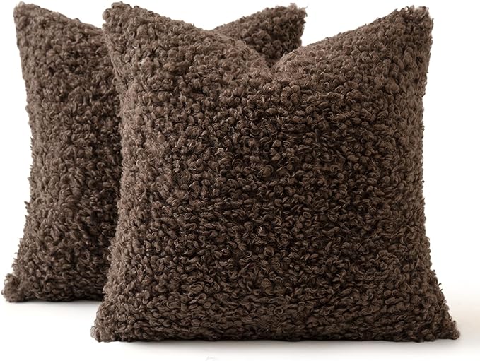 MIULEE Pack of 2 Throw Pillow Covers 26x26 Inch Chocolate Faux Fur Decorative Sherpa Pillow Covers Fuzzy Accent Soft Sheepskin Fleece Cushion Cases for Boho Home Decor Couch Living Room Bed