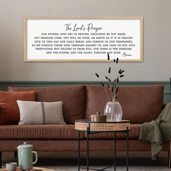comurdyo The Lords Prayer Our Father Sign Wall Decor 40"X15" Bible Verse Quotes Christian Scripture Large Catholic Inspirational Wooden Framed Wall Hanging Art (Wood)