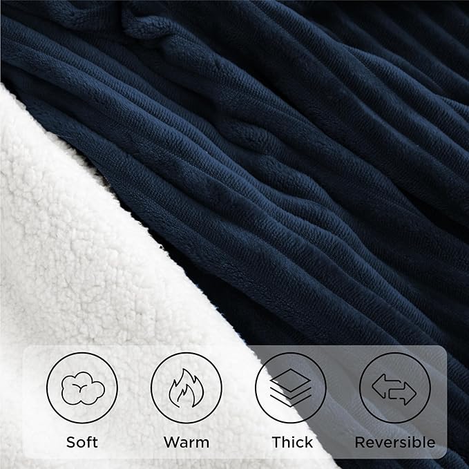 Sherpa Blankets Queen Size - Fleece Queen Blanket for Bed, Soft and Warm Throw Blanket for Winter, 90" x 90", Navy