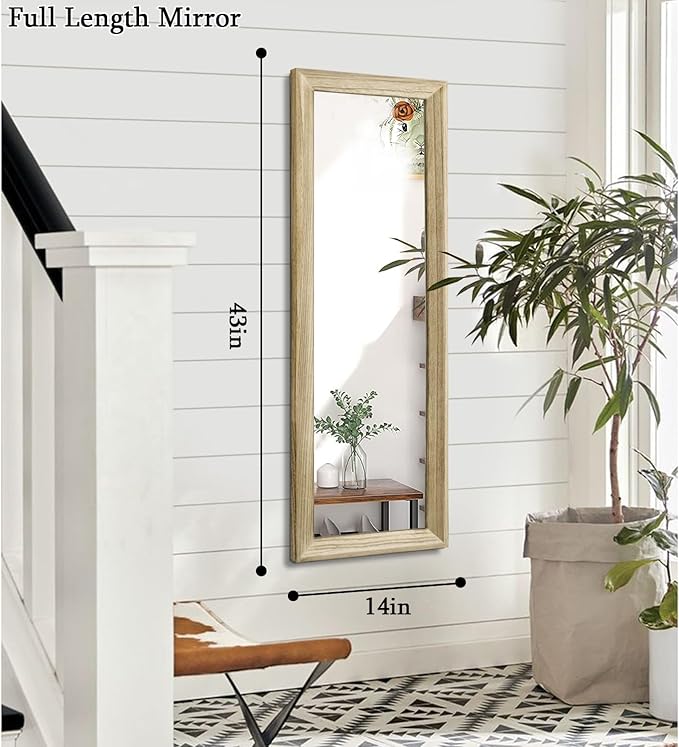 AAZZKANG Full Length Door Mirror Wooden Frame Large Mirrors for Wall 43"x14" Rectangular for Bedroom Living Room Bathroom Dressing Room Entryway