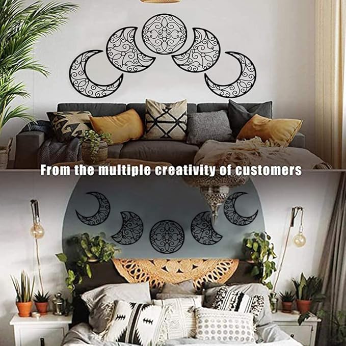 DYBOHF Room Decoration, 5 Pieces, Wall Decoration, Bedroom Decor, North Europe Wood Phase Moon Moon Indoor Bedroom Home Wall Decoration Bohemian (Black)