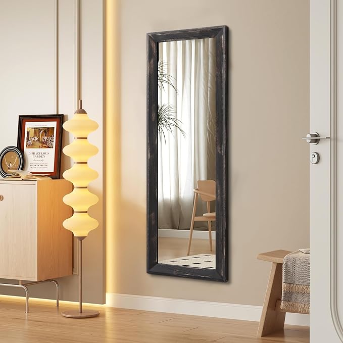 AAZZKANG Rectangular Mirror Full Length Wooden Frame Retro Large Wall Hanging Mirrors 43"x14" for Bedroom Living Room Bathroom Dressing Room Hallway