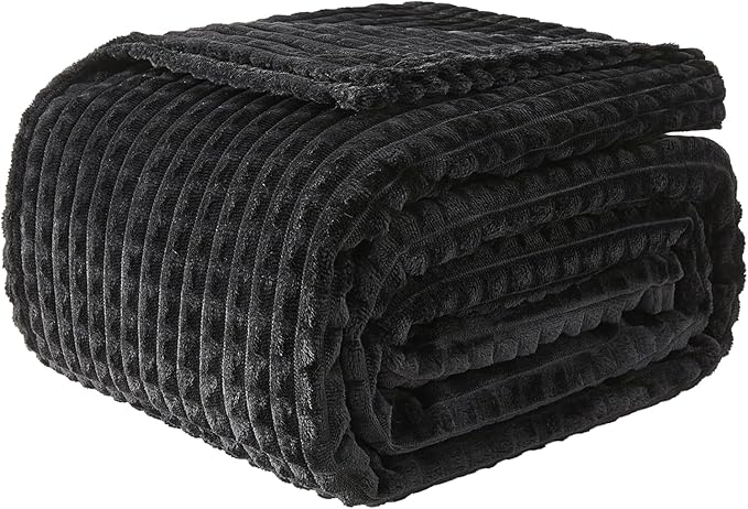 EMME Fleece Blanket, 3D Jacquard Throw Blanket for Couch and Bed, Soft Cozy and Fluffy Blankets Lightweight Luxury Flannel with Geometric Grid Design (Black, 50" x 60")