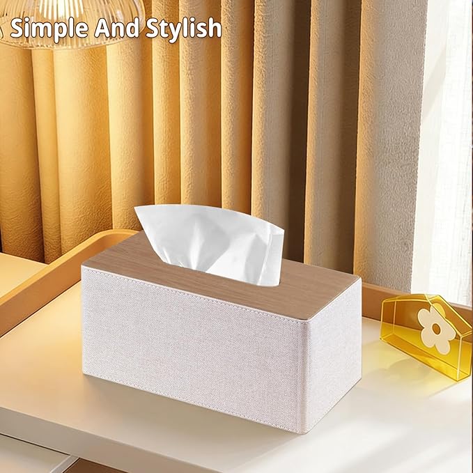 PUSU Plus Rectangular PU Leather Tissue Box Cover with Buckle Bottom - Modern Facial Tissue Dispenser Holder for Bathroom Vanity, Bedside Table, Bedroom, Office & Home Decor