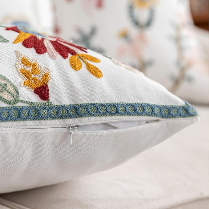 YIcabinet Pack of 2 Throw Pillow Covers,Plants Embroidered Pillow Case Soft Decorative Pillowcases for Home Sofa Couch 18x18 Inch