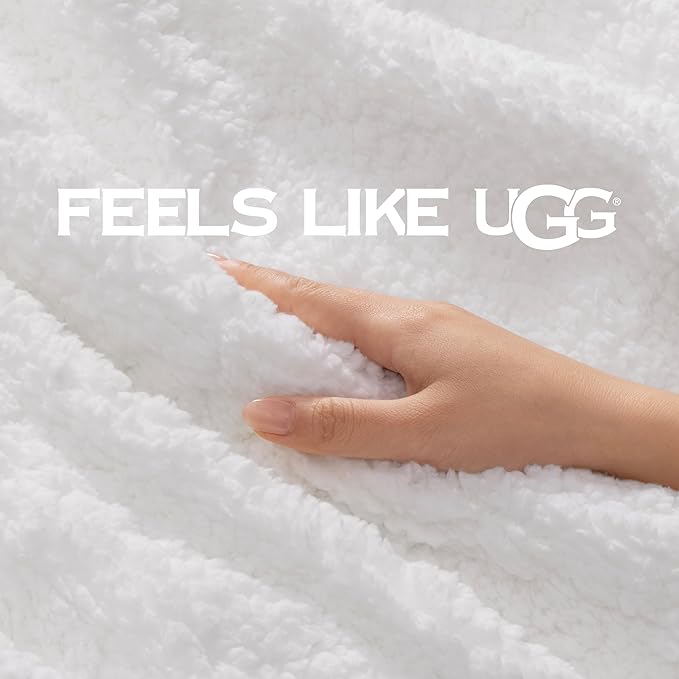 UGG Nita King Size Blanket, Fluffy Soft Blanket for Bed, Ultra Soft Cali King Bedding, Oversized Throw for Couch, Luxury Bedroom Decor, 110-inch x 90-inch, White Snow