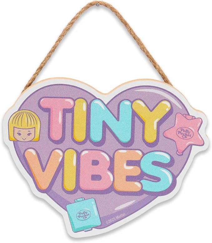 Mattel Polly Pocket Tiny Vibes Hanging Wood Wall Decor - Fun Polly Pocket Sign for Bedroom or Playroom