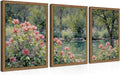 Framed Monet Wall Art Set of 3, Impressionist Botanical Floral Canvas Wall Decor, Vintage Cottagecore Artwork Paintings, Nature Landscape Flowers Prints Pictures for Living Room Bedroom 12x16 Inch