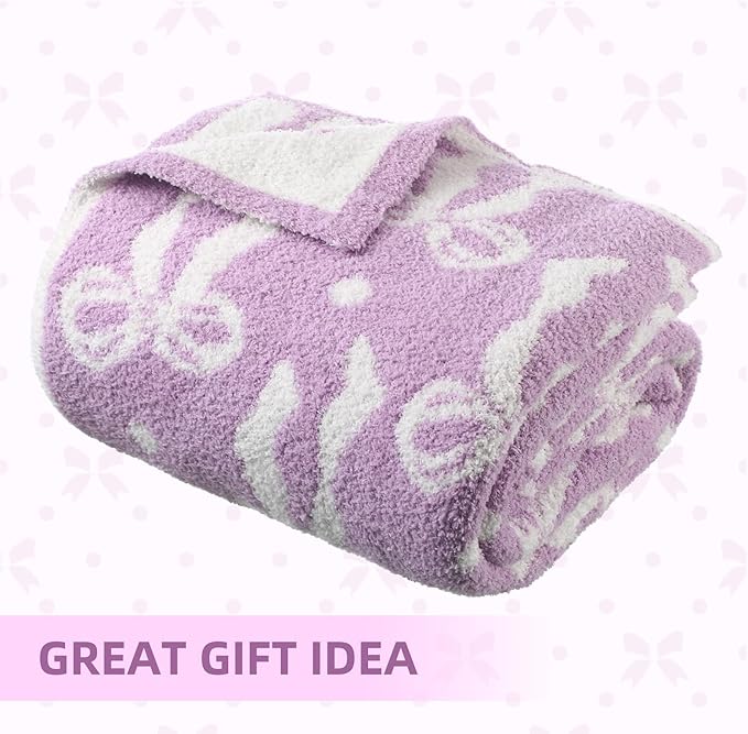 Buryeah Purple Bow Blanket Soft Microfiber Double Sided Bow Throw Blanket 50"x 60" Coquette Aesthetic Plush Bedding Stuff Sofa Chair Dormitory Room Decor for Women, Wedding Bridesmaid Gifts, Mother