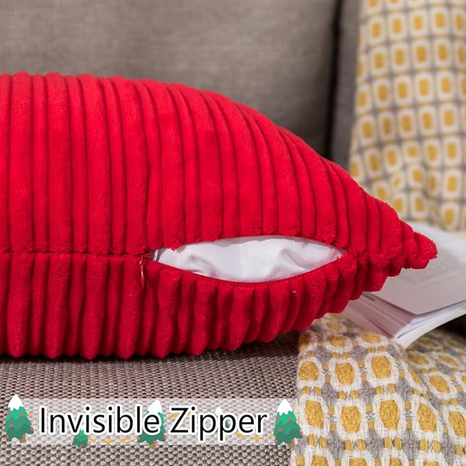 UGASA Super Soft Flannel Pillow Covers Christmas Decor Striped Practical Classic for Sofa/Bedroom, 2 Pcs, 18x18 Inch, Red