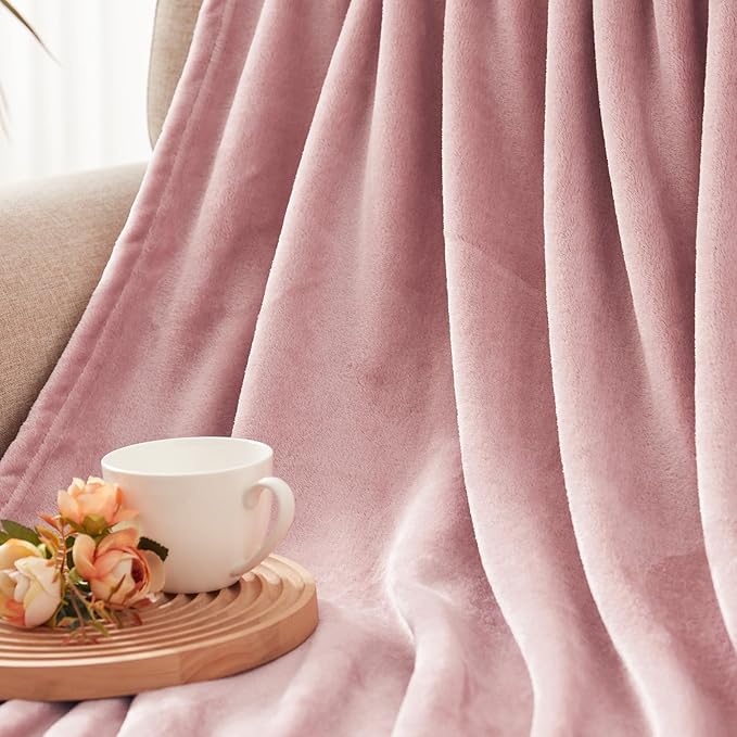 Exclusivo Mezcla Fleece Blanket Twin Size for Bed, Super Soft and Warm, All Season, Cozy, Plush, Lightweight, 90x66 Inches, Dusty Pink