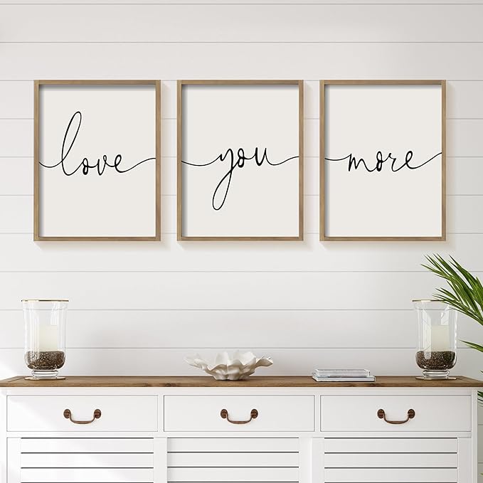 Heiple Love You More Sign Set of 3 Framed Above Bed Wall Decor Farmhouse Bedroom Decor Wood Art Rustic Master Bedroom Essentials Home Decoration (Brown, 11”x14”)
