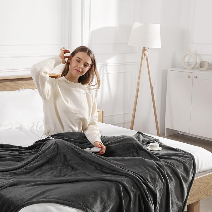 Heated Blanket King Size Electric Blanket 100''X90'' - Fast Heating Blanket Ultra Soft Flannel, Dual Controllers with 5 Heat Levels & 10 Hrs Timer, Machine Washable King Heated Blanket, Dark Gray