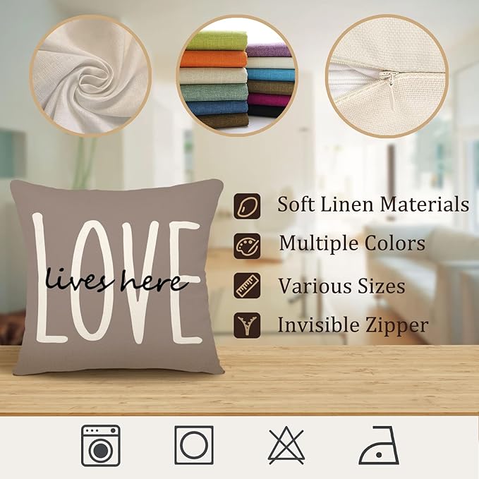 YCOLL Farmhouse Pillow Covers 20x20 Set of 4 Throw Pillow Covers Rustic Linen Decorative Pillows Square Cushion Covers for Couch Sofa Bedroom Home Decor