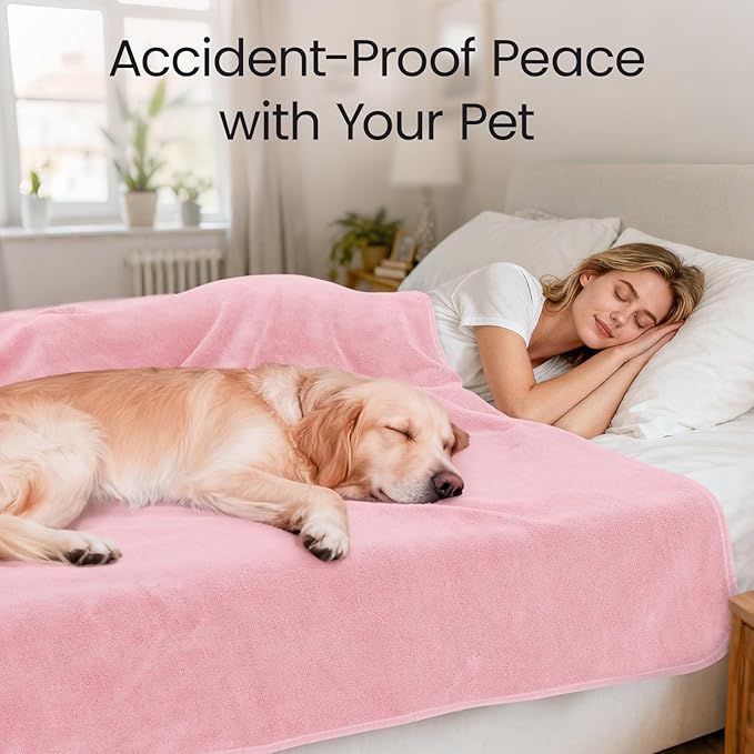 LOOBANI Waterproof Blanket for Bed: Reversible Leakproof King Size Bed Blankets 85" x 108", Soft Flannel & Coral Fleece Bed Blanket Water Resistant for Couch Sofa Cover, Travel, Movie Time, Pink