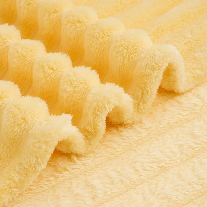 Vessia Flannel Fleece Throw Blanket for Couch,Sofa,Bed, 300GSM Striped Light Yellow Throw Blanket for Adults and Kids, Super Soft Warm Cozy Lightweight Home Decor for All-Season(50x70inch)