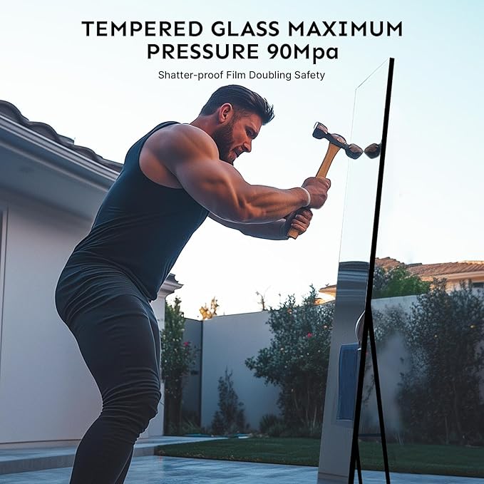 Kosmonia 68x20 Frameless Full Length Silver Coating Mirror w/Distortion Free, HD Reflection &Anti Desilvering, Tempered Glass & Shatter Proof Film Doubling Safety, Easy Setup w/Stand, Wall/Standing