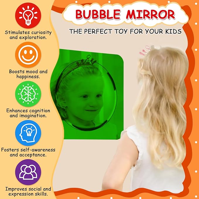Suteng 4 Pieces Sensory Wall Mirror, Scandinavian Natural Decor Acrylic Bubble Mirror, Bohemian Wall Decoration Sensory Toys Interior Design for Classroom Home Living Room Bedroom(10 x 10 Inch)