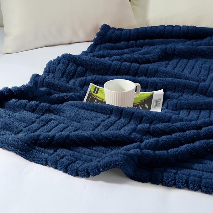 Whale Flotilla Lightweight Fleece King Size Blanket for Bed, Fuzzy Soft Blankets with Decorative Jacquard Pattern for All Season, Warm and Fluffy, 90x104 Inch, Navy Blue