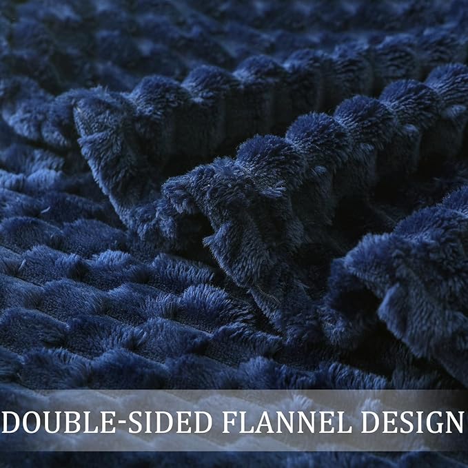 Exclusivo Mezcla Fleece Throw Blanket for Couch, Extra Large Fuzzy Navy Blue Bed Blankets, Soft Cozy Plush Sofa Throws for All Seasons, 50x70 Inches