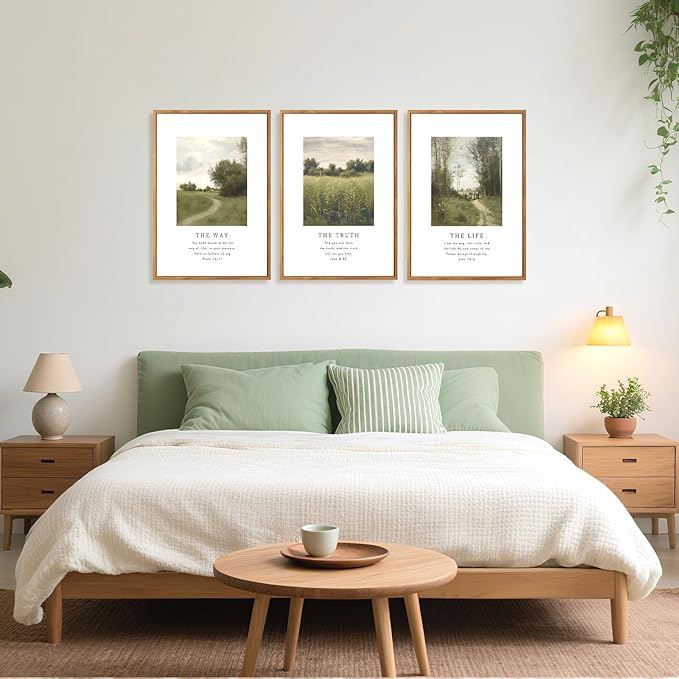 CHDITB christian Framed Canvas Wall Art, Inspirational Scripture Wall Decor, vintage Nature religious Pathway Wall Painting, Neutral the truth Bible verse Art Prints for Zen Prayer Decor 12”X16”x3