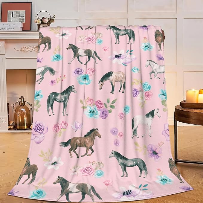 Western Horse Throw Blanket - Soft Plush Fleece Farm Animal Blankets- Cozy Horse Stuff Gifts for Women Girls Kids 50"X60"
