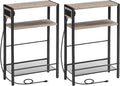 HOOBRO Small Narrow Side Table with Charging Station Set of 2, Skinny End Table for Small Spaces, Slim Nightstand with USB Ports Outlet, Sofa Beside Table with Storage Shelf BG102UBZP201