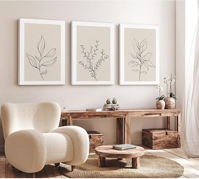 Botanical Wall Art Decor Neutral Wall Decor Boho Beige Canvas Wall Art Botanical Minimalist Pictures Neutral Prints Beige Posters Boho Artwork for Room Bedroom 16x24x3 Inch Framed