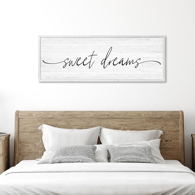 Sweet Dreams Wall Decor Above Bed Large 41''×15'' Farmhouse Wall Decor for Bedroom Guest Room Decor Framed Wood Wall Art Rustic Master Bedroom Wall Decoration 01 (white frame)