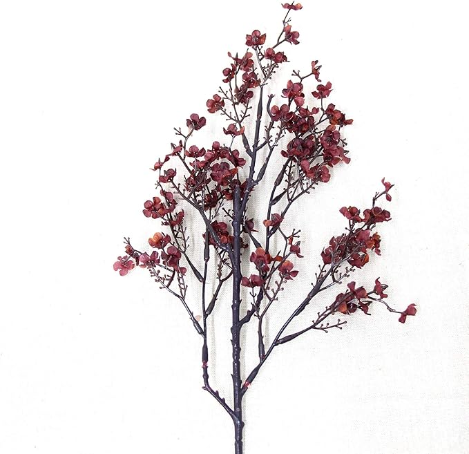JAKY-Global Babys Breath Silk Burgundy Artificial Flowers 12 Bundle Fake Plants Farmhouse Decor Fall Stems Decoration Bouquets for DIY Home Garden (Burgundy Than Red)