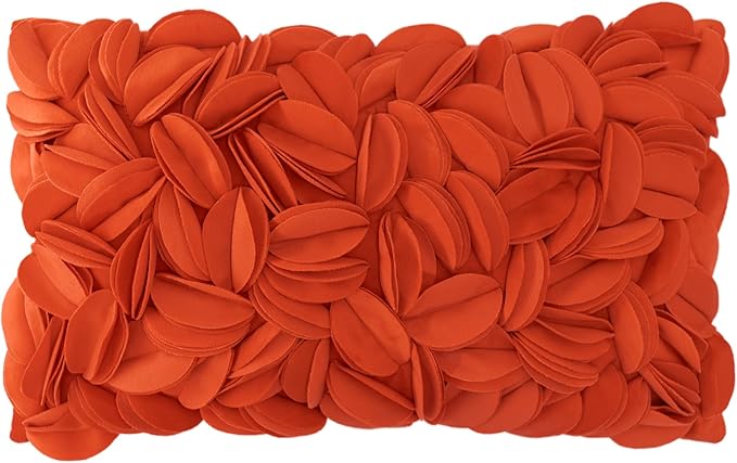 KINGROSE Handmade 3D Floral Decorative Throw Pillow Case Solid Flower Cushion Covers Decorative Pillow Cover for Bed Living Room Sofa Couch Home 12 x 20 Inches Velvet Dark Orange